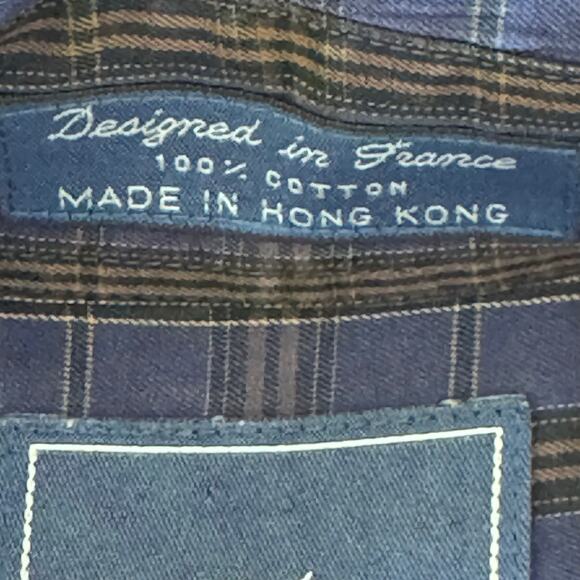 Faconnable Button Down Plaid Classic Shirt Long Sleeve Pocket Blue Men's Medium - Picture 7 of 11